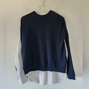 TIBI | Sweater Shirt Wool Cotton Navy Striped Metallic Sz XXS